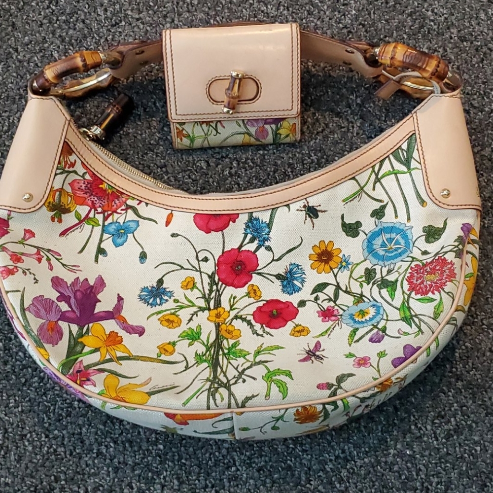Tom Ford Gucci floral half moon hobo and wallet
